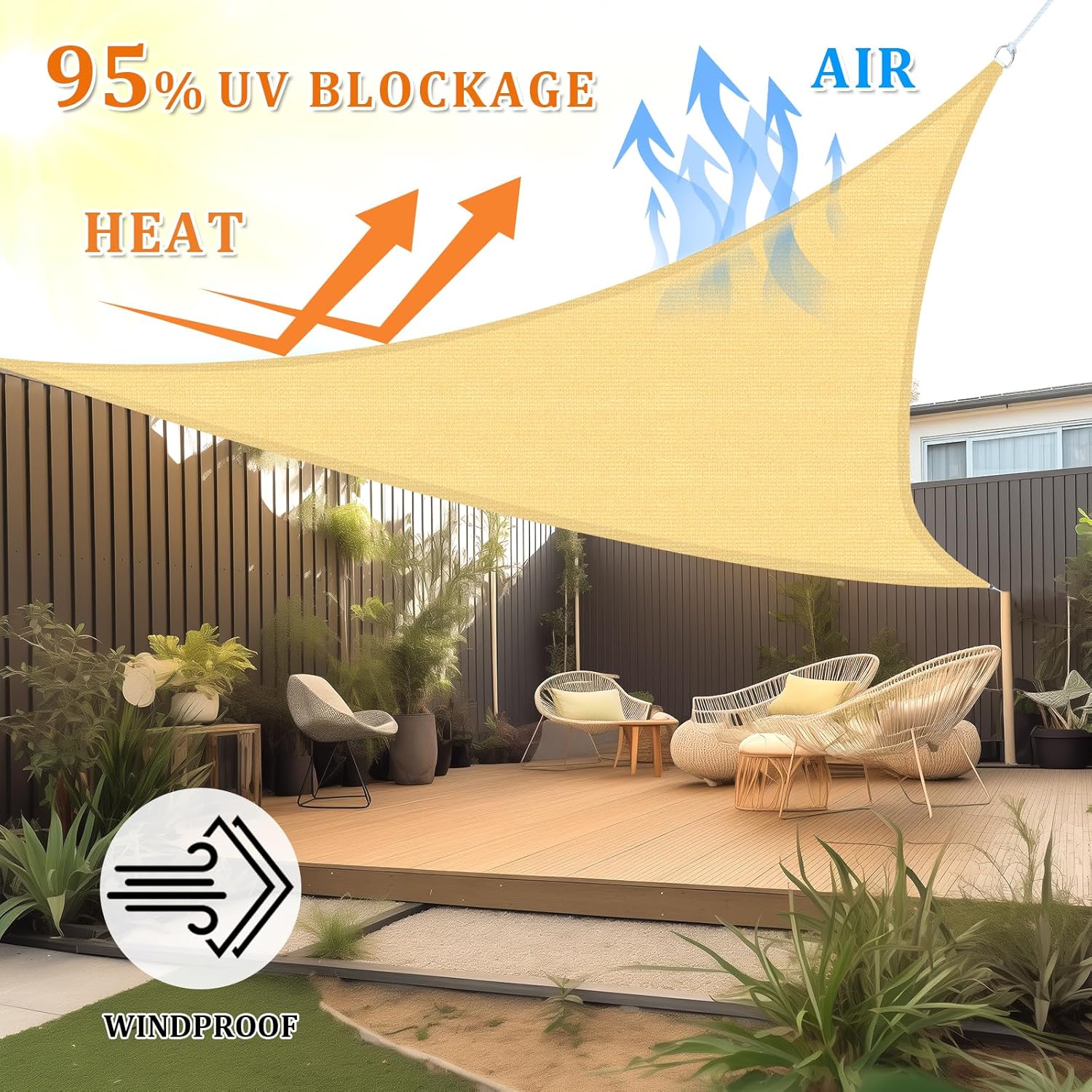 Shade&Beyond Triangle Sun Shade Sail 16'X16'X16' Permeable Canopy Sand for Patio Garden Yard Deck Pergola (We Make Custom Size) - Image 2