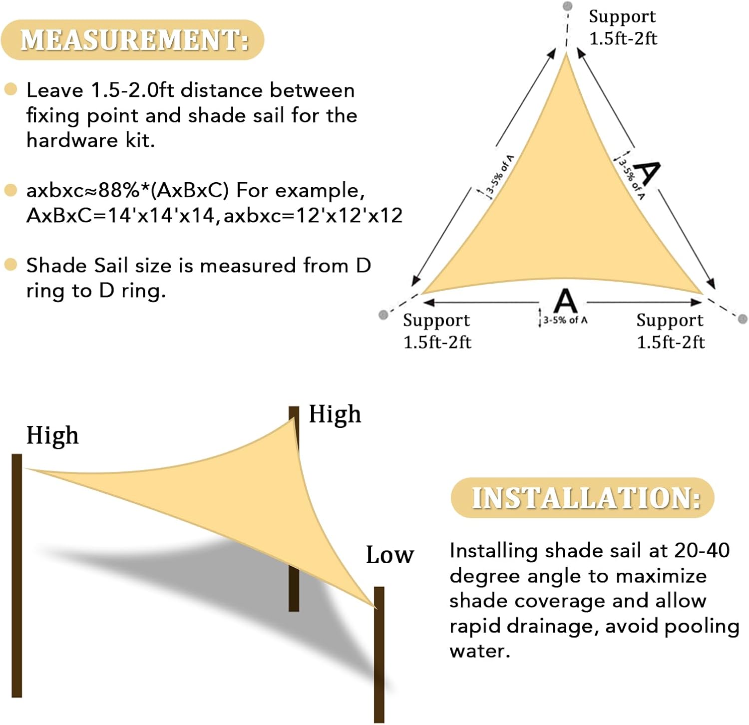 Shade&Beyond Triangle Sun Shade Sail 16'X16'X16' Permeable Canopy Sand for Patio Garden Yard Deck Pergola (We Make Custom Size) - Image 6