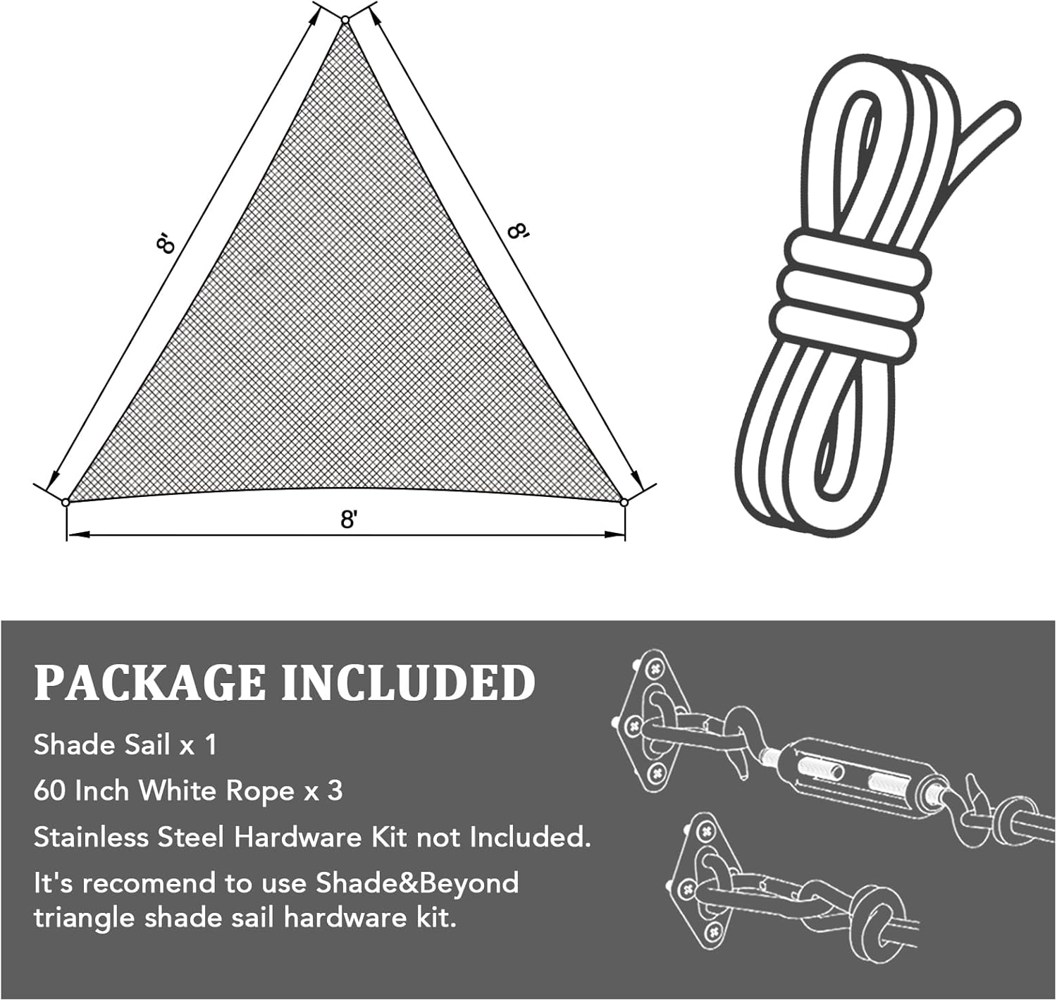 Shade&Beyond Triangle Sun Shade Sail 16'X16'X16' Permeable Canopy Sand for Patio Garden Yard Deck Pergola (We Make Custom Size) - Image 7