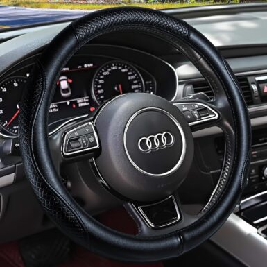 Haokay Heavy Duty Pure Cowhide Steering Wheel Cover, Genuine Leather Steering Cover with 15 Inches Universal Fit