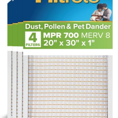 Filtrete 20x30x1 AC Furnace Air Filter, MERV 8, MPR 700, Tough on Pollen, Easy on Airflow, 3-Month Pleated 1-Inch Electrostatic Air Cleaning Filter, 4-Pack (Actual Size 19.880 x 29.880 x 0.8125 in)