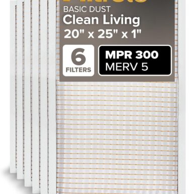 Filtrete 20x25x1 Air Filter MERV 5, 6-Pack AC Furnace HVAC Filters for Home, MPR 300 Basic Dust Defense, Pleated Electrostatic Removes Lint & Dust (Actual Size 19.69x24.69x0.81 in)