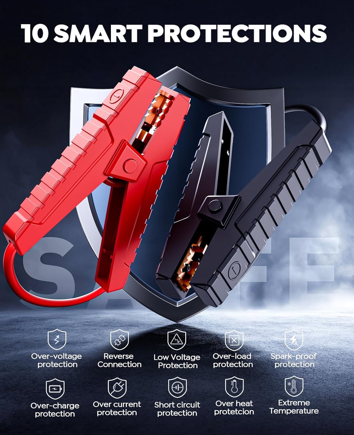 Car Battery Jump Starter with Air Compressor 4500A 150PSI, Car Jumper Starter Portable (9L Gas/8L Diesel), Jump Box Car Battery with Auto-Shutoff Tire Inflator, Jumper Cables and Light - Image 6
